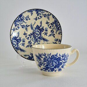 Vintage Wood & Sons Colonial Rose Blue Cup & Saucer Set, French County Style